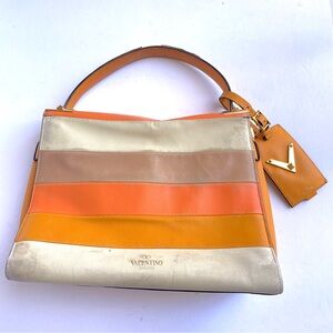 Valentino “my rockstud” Orange and Cream Striped handbag leather